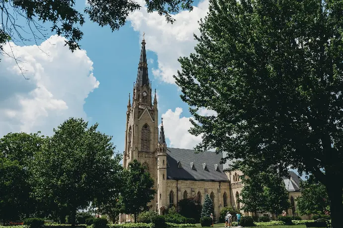 a church with a tall steeple